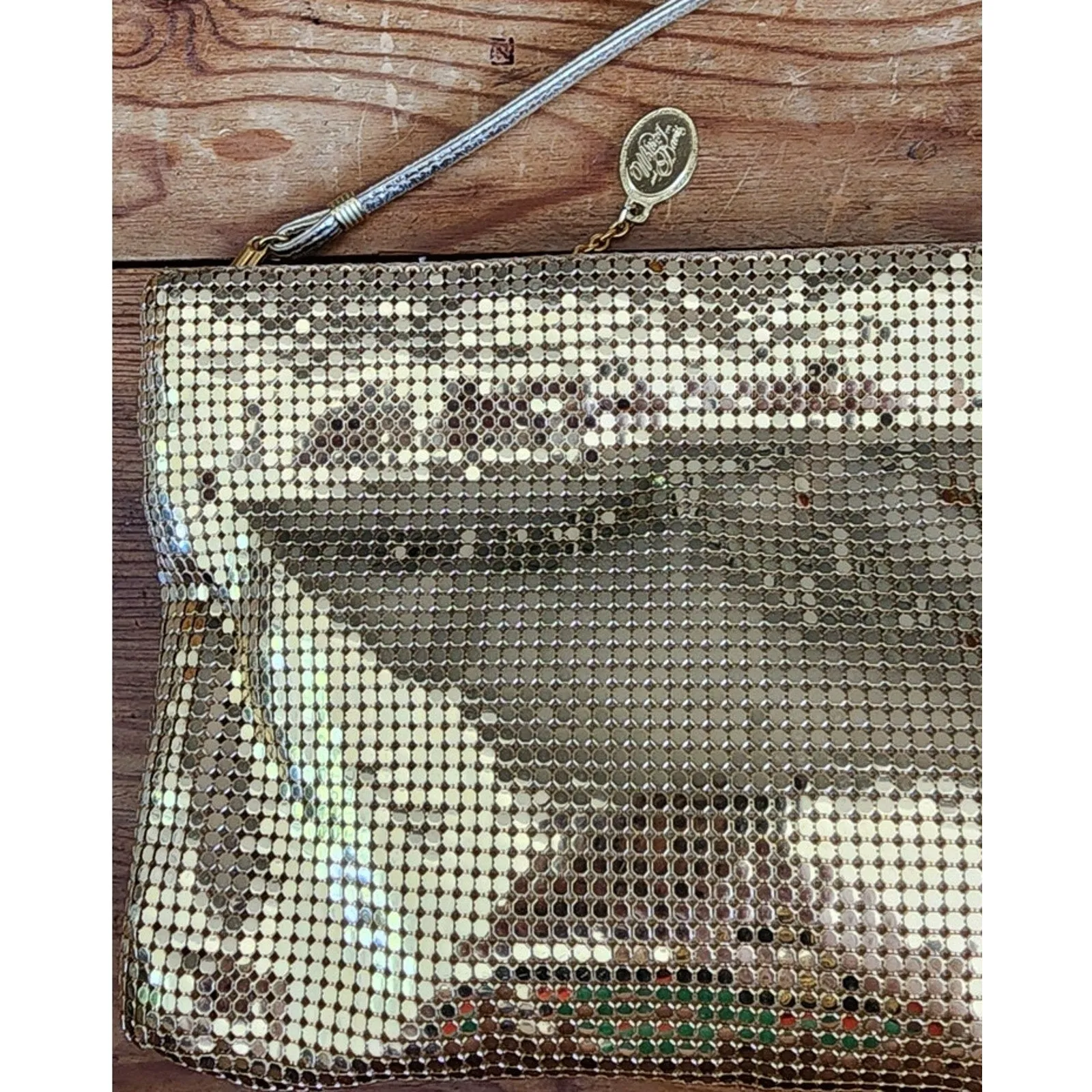 Vintage 70s Evening Bag in Gold Mesh Crossbody Whiting Davis