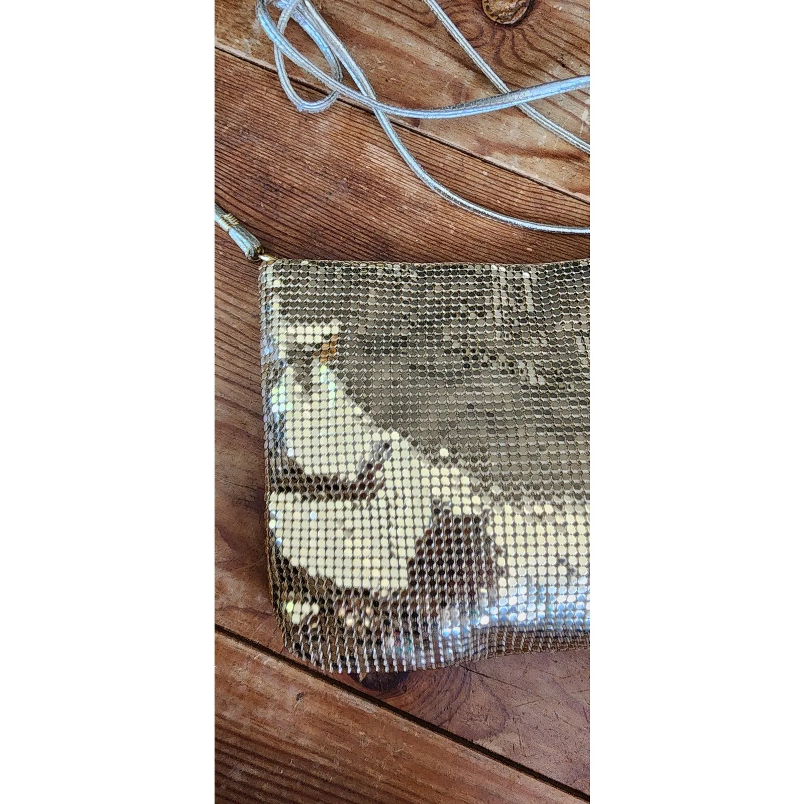 Vintage 70s Evening Bag in Gold Mesh Crossbody Whiting Davis