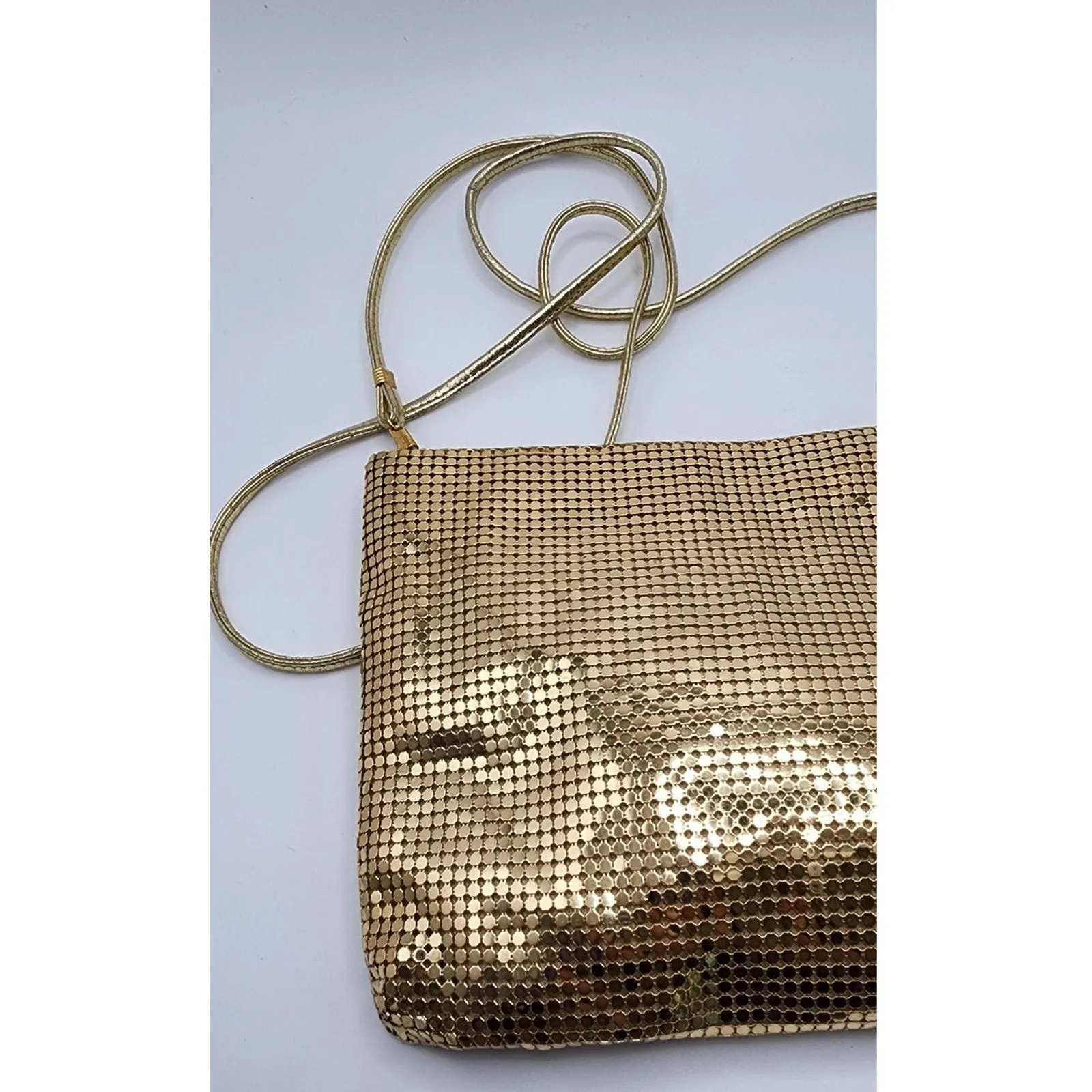 Vintage 70s Evening Bag in Gold Mesh Crossbody Whiting Davis