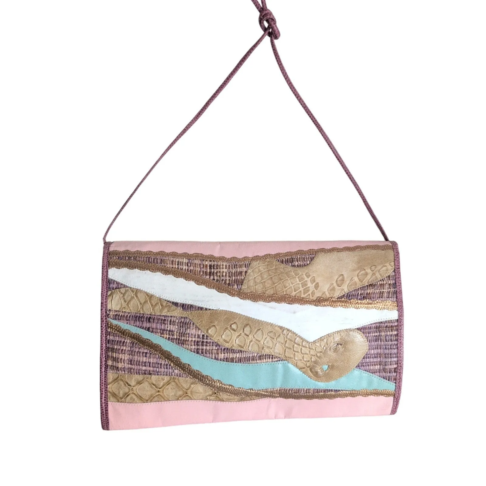 Vintage 70s Purple Shoulder Bag Snakeskin Patchwork Carlos Falchi