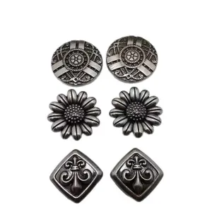 Vintage Silver Sunflower Rivets Antique Alloy Floral Studs 30 Pack