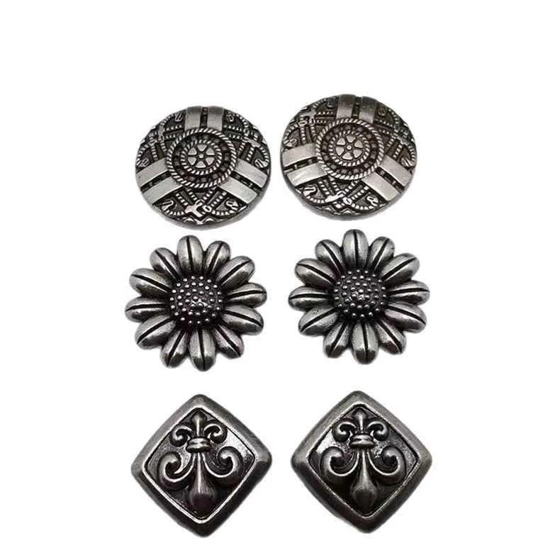 Vintage Silver Sunflower Rivets Antique Alloy Floral Studs 30 Pack