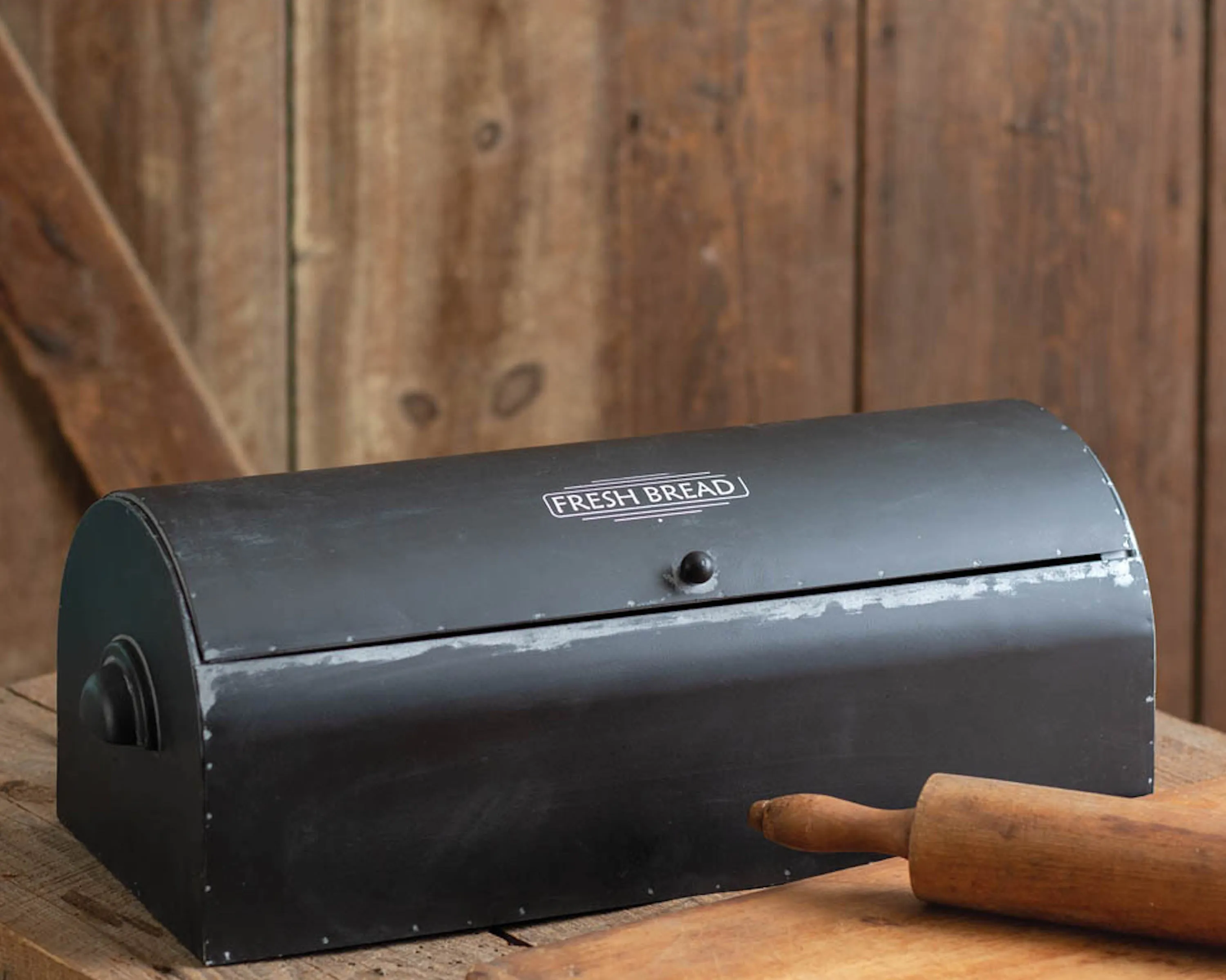 Vintage style country black metal bread box