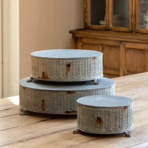 Vintage-Style Round Tinwork Display Platforms, Set of 3