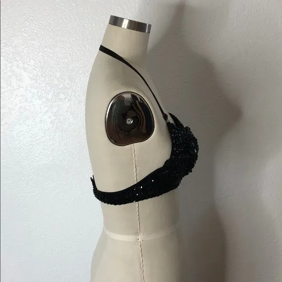 VTG Black Embellished Selena Modonna bra top S