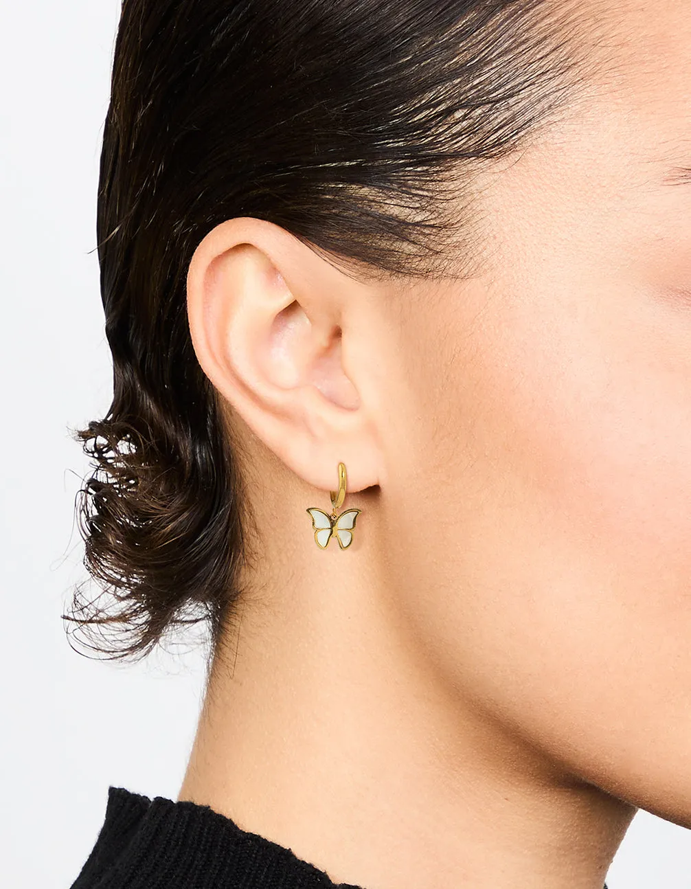 Waterproof Gold Plated Stainless Steel Butterfly Hoop Earrings