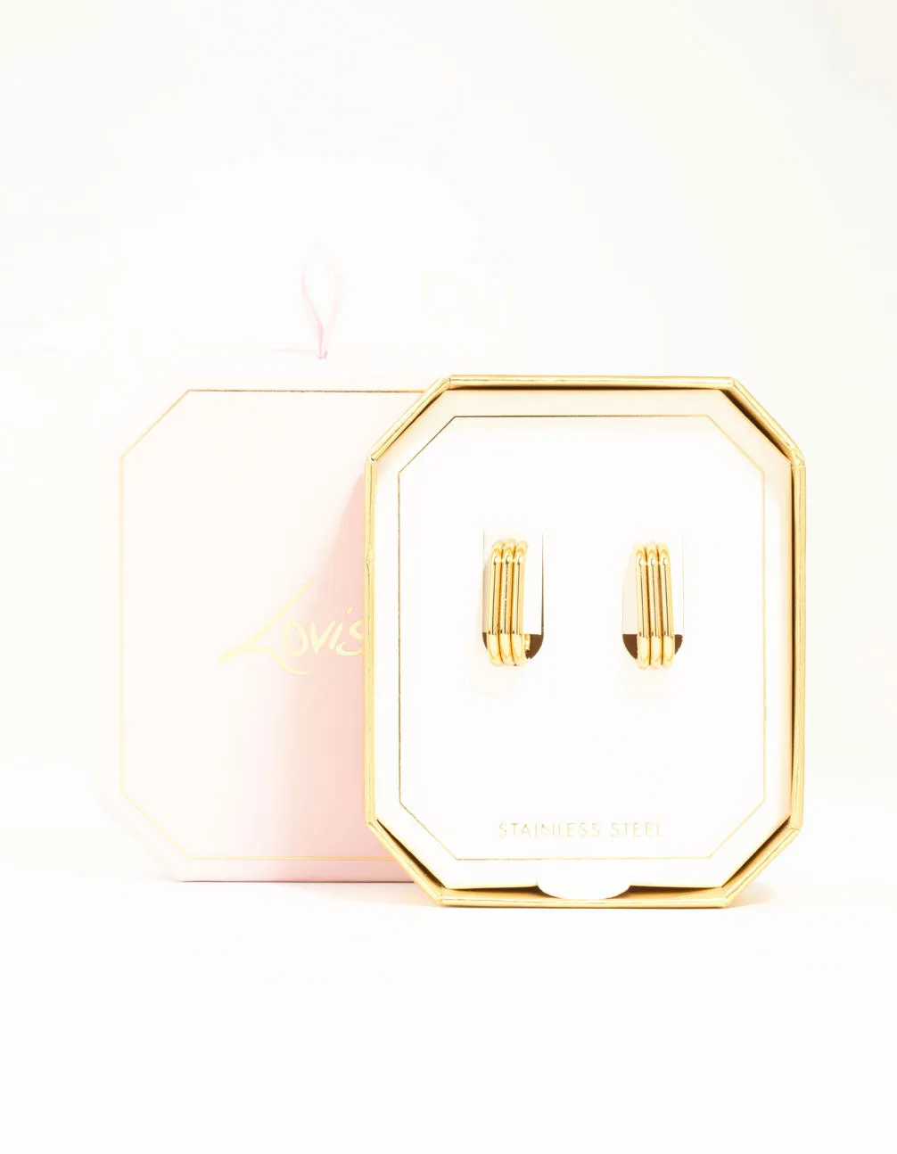 Waterproof Gold Plated Stainless Steel Triple Illusion Oval Hoop Earrings