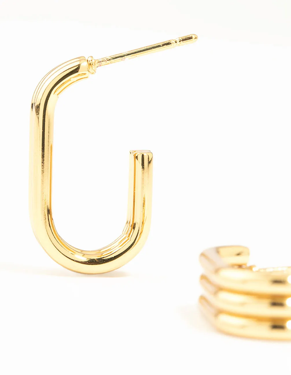 Waterproof Gold Plated Stainless Steel Triple Illusion Oval Hoop Earrings