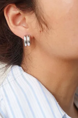 Waterproof Silver Chunky Double Hoop Earrings