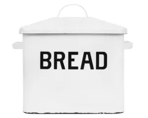 White distressed enameled 'Bread' box with lid