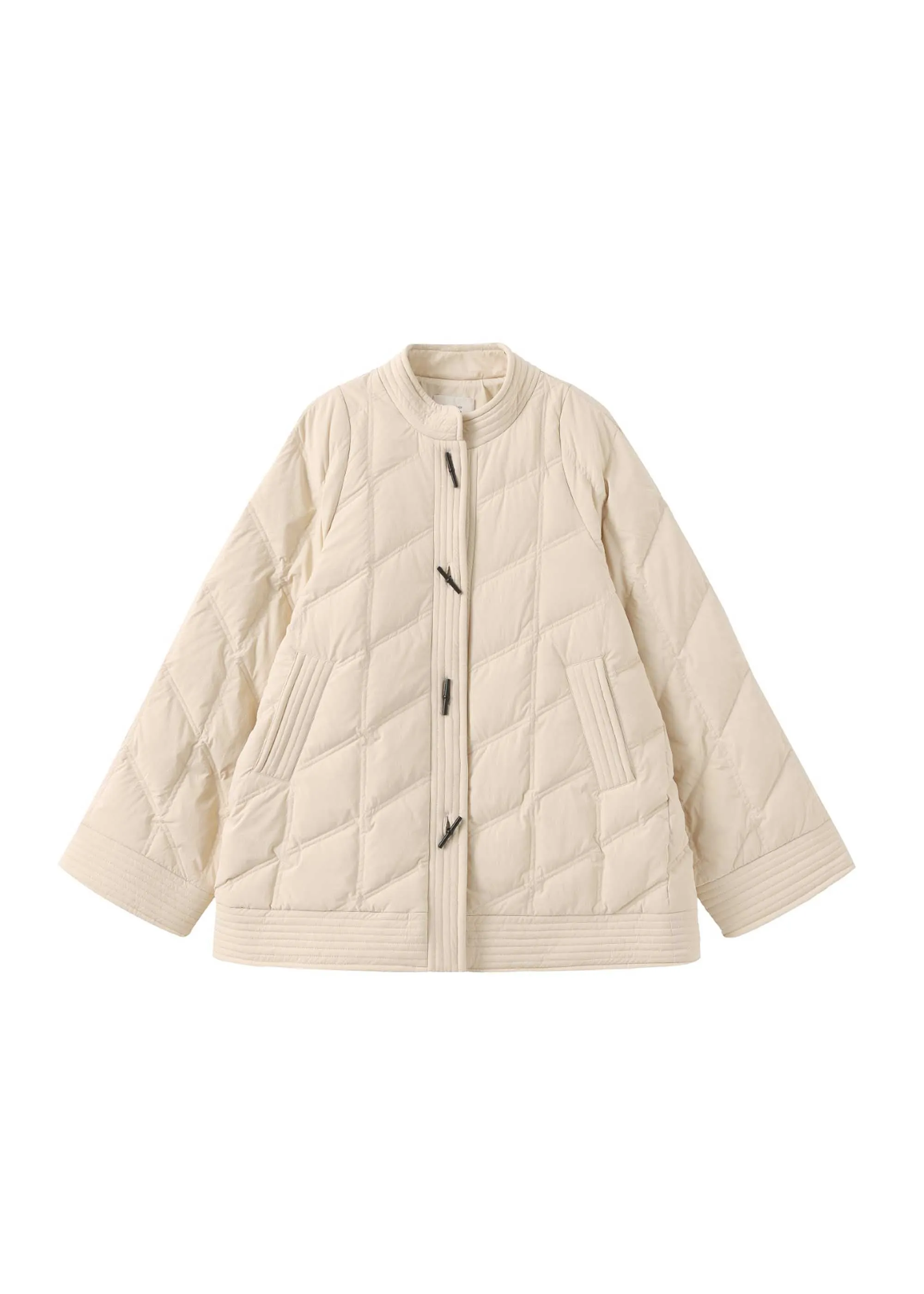 White Quilted Band Collar Jacket