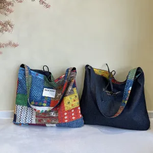 Wholesale Denim non-fading spring and summer ethnic style patchwork bag shoulder bag large capacity messenger bag double bag