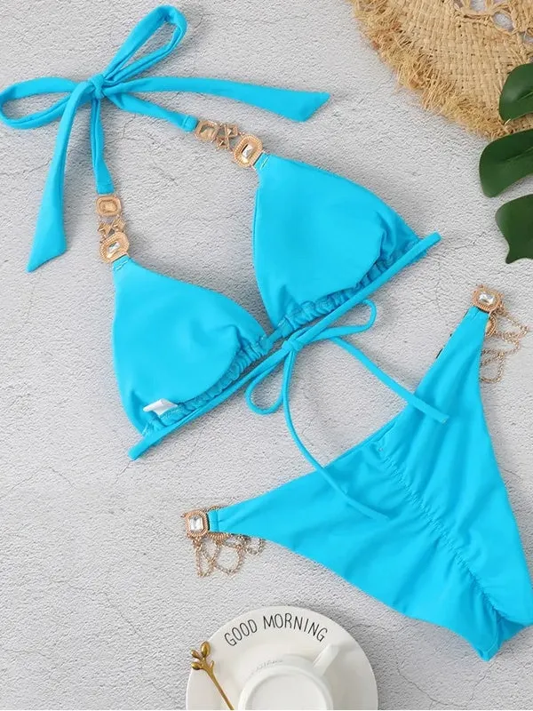 Women Gem Patchwork Swimsuit Bikini Sets