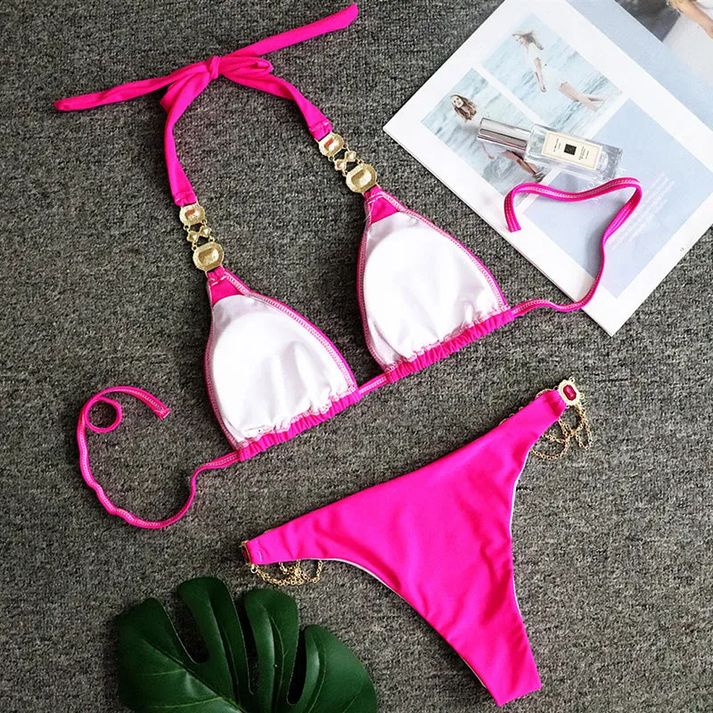 Women Gem Patchwork Swimsuit Bikini Sets
