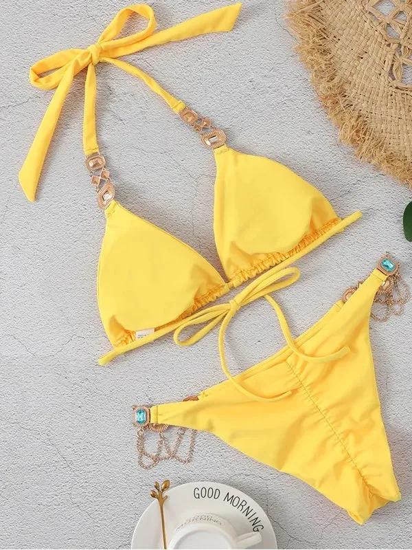 Women Gem Patchwork Swimsuit Bikini Sets