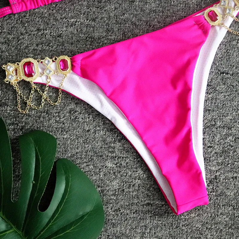 Women Gem Patchwork Swimsuit Bikini Sets