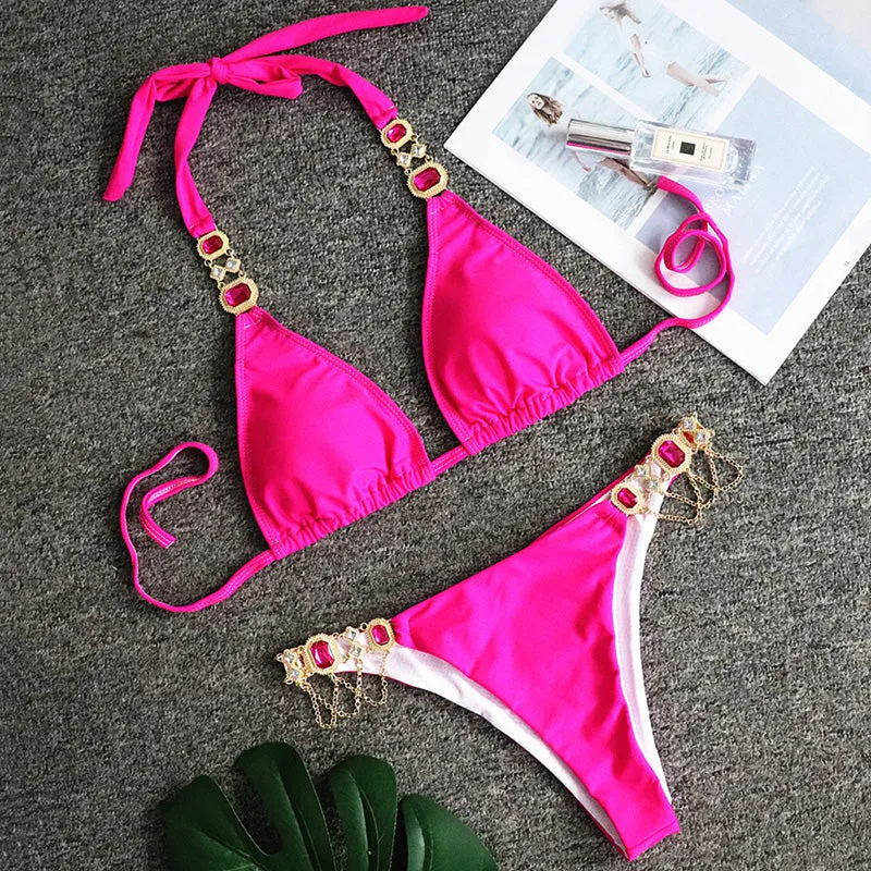 Women Gem Patchwork Swimsuit Bikini Sets