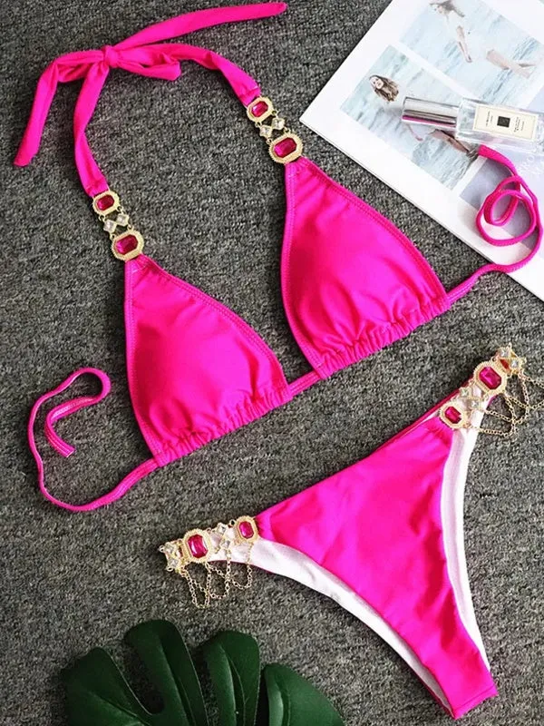 Women Gem Patchwork Swimsuit Bikini Sets