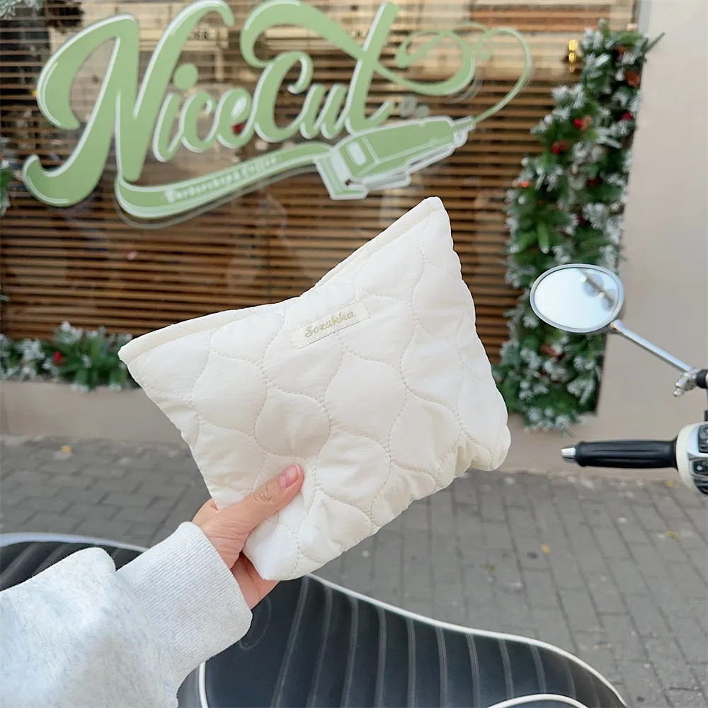 Women's Artsy Light Pink Quilted Clutch Change Storage Cosmetic Bags