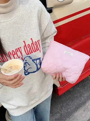 Women's Artsy Light Pink Quilted Clutch Change Storage Cosmetic Bags