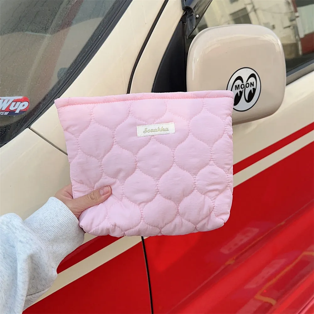 Women's Artsy Light Pink Quilted Clutch Change Storage Cosmetic Bags