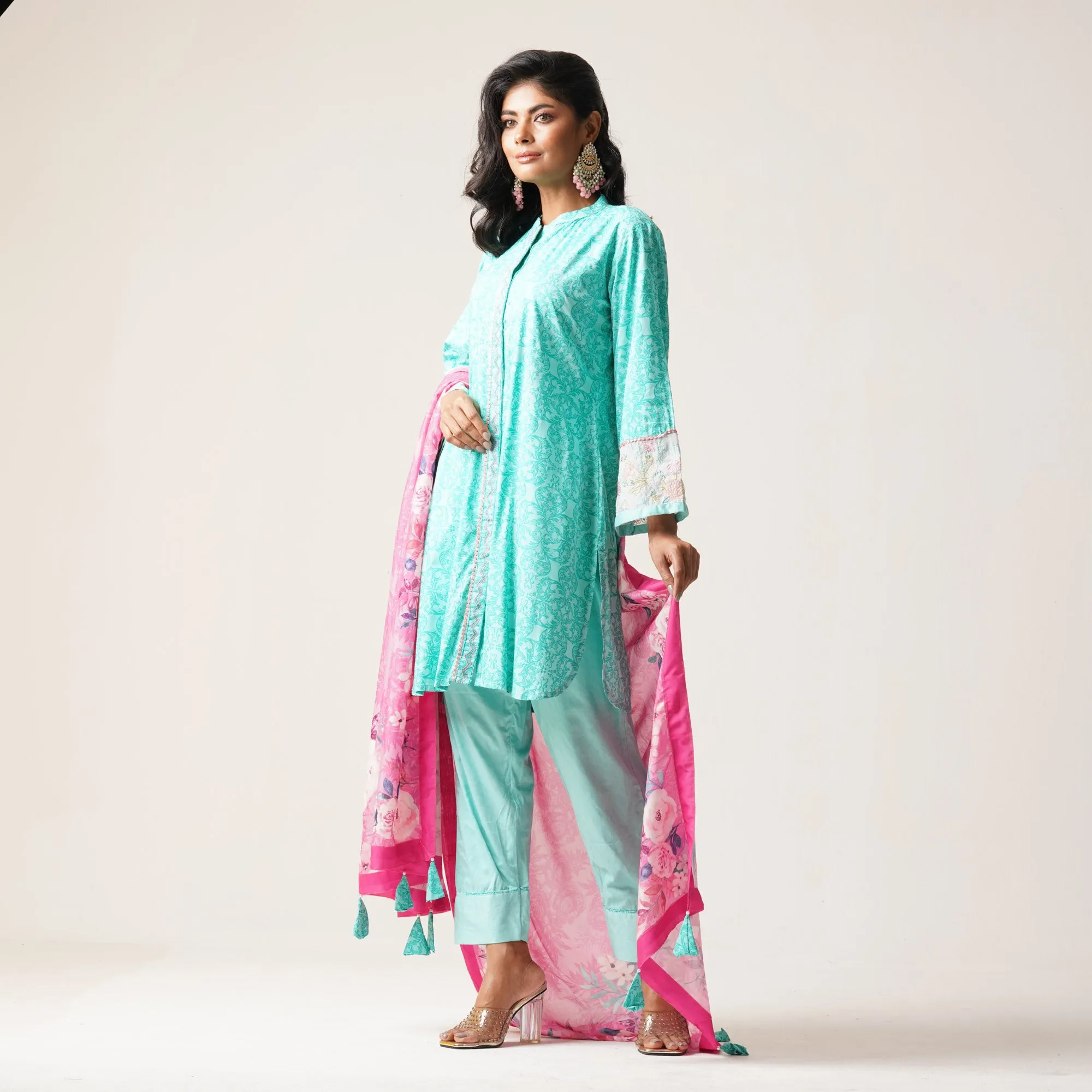 Womens Ethnic 3Pcs-Aqua