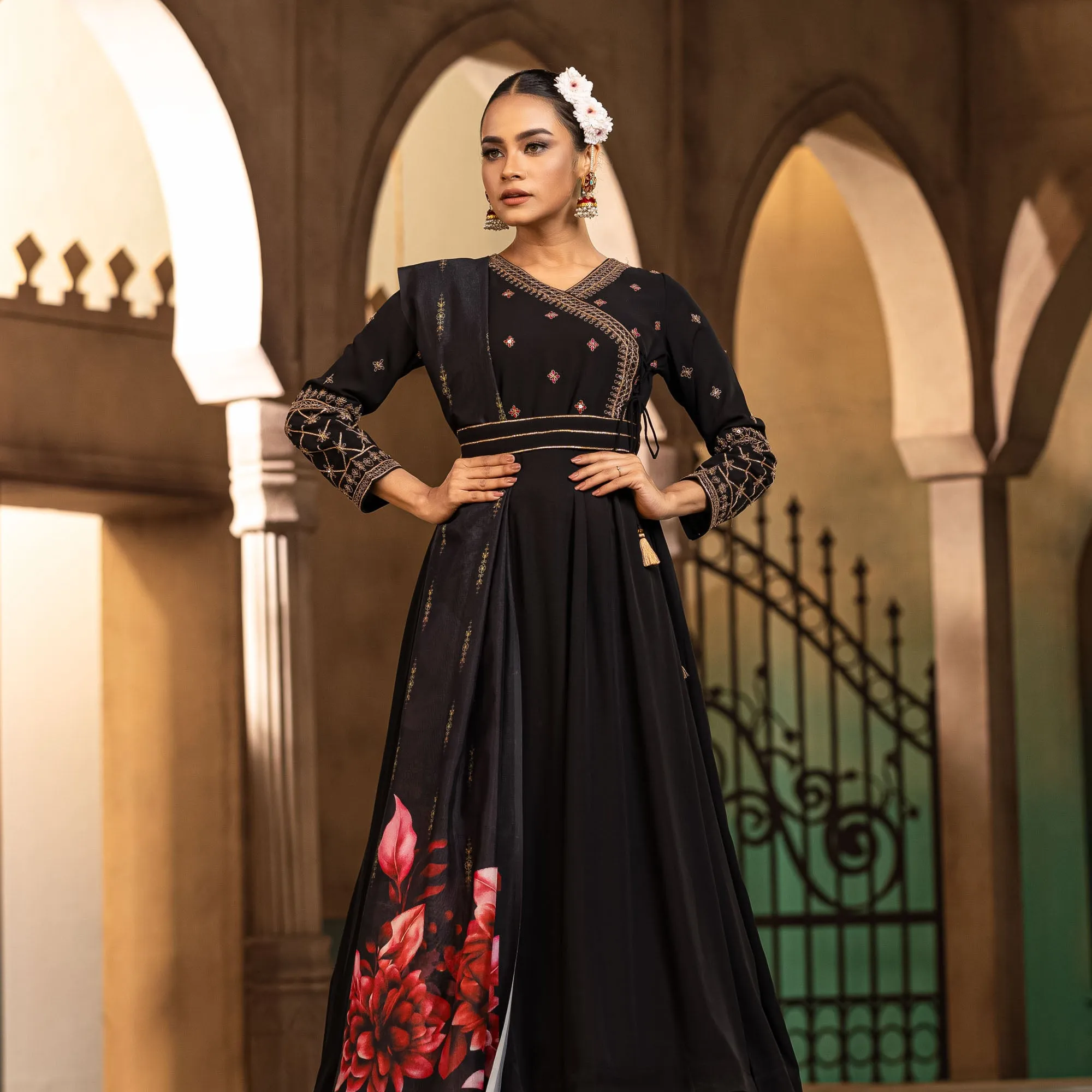 Womens Ethnic Super Premium Gown-Black