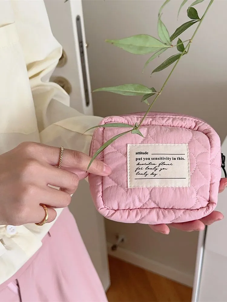 Women's Quilted Love Soft Mini Sanitary Buggy Cosmetic Bags