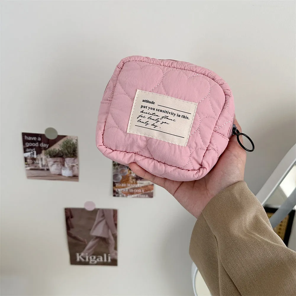 Women's Quilted Love Soft Mini Sanitary Buggy Cosmetic Bags