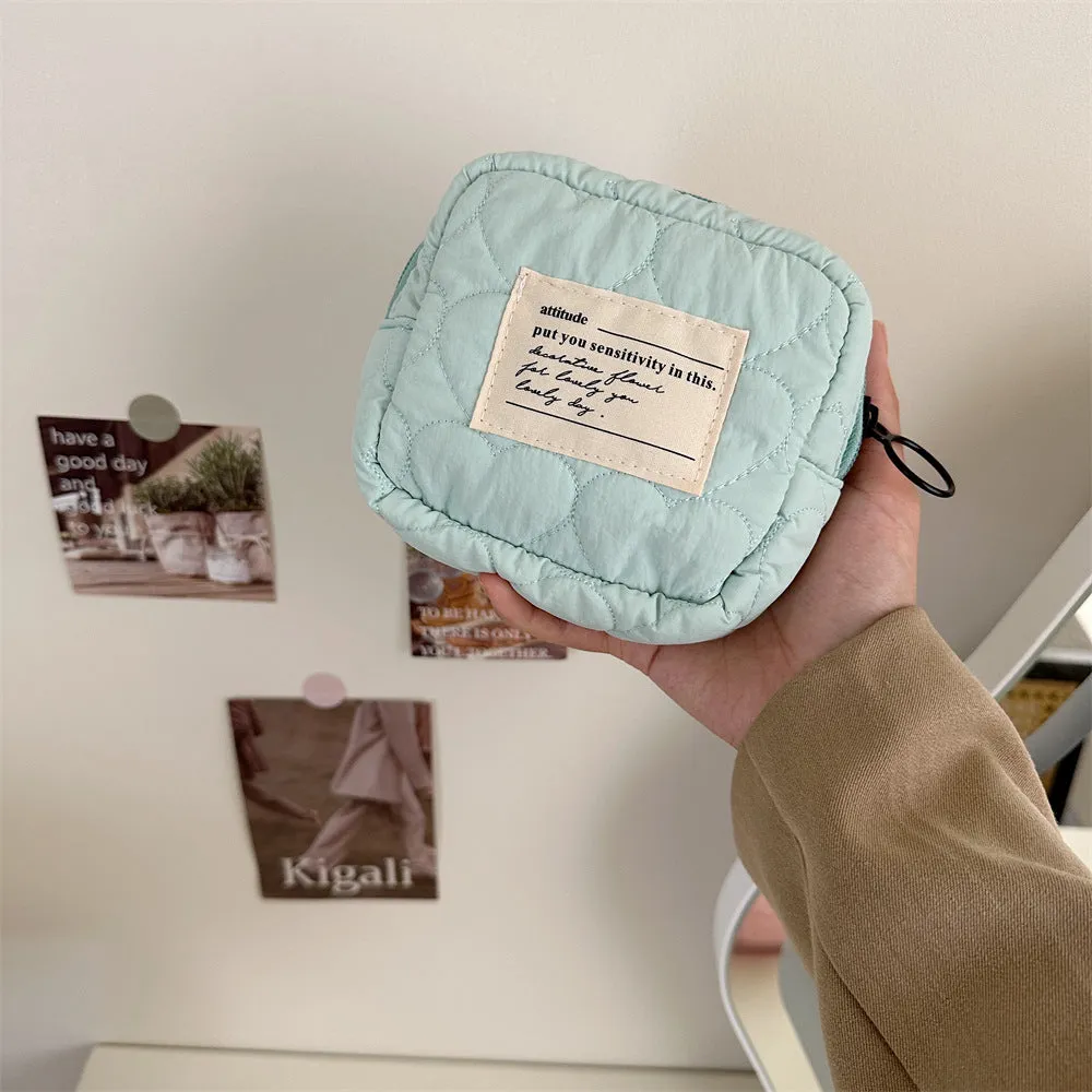 Women's Quilted Love Soft Mini Sanitary Buggy Cosmetic Bags
