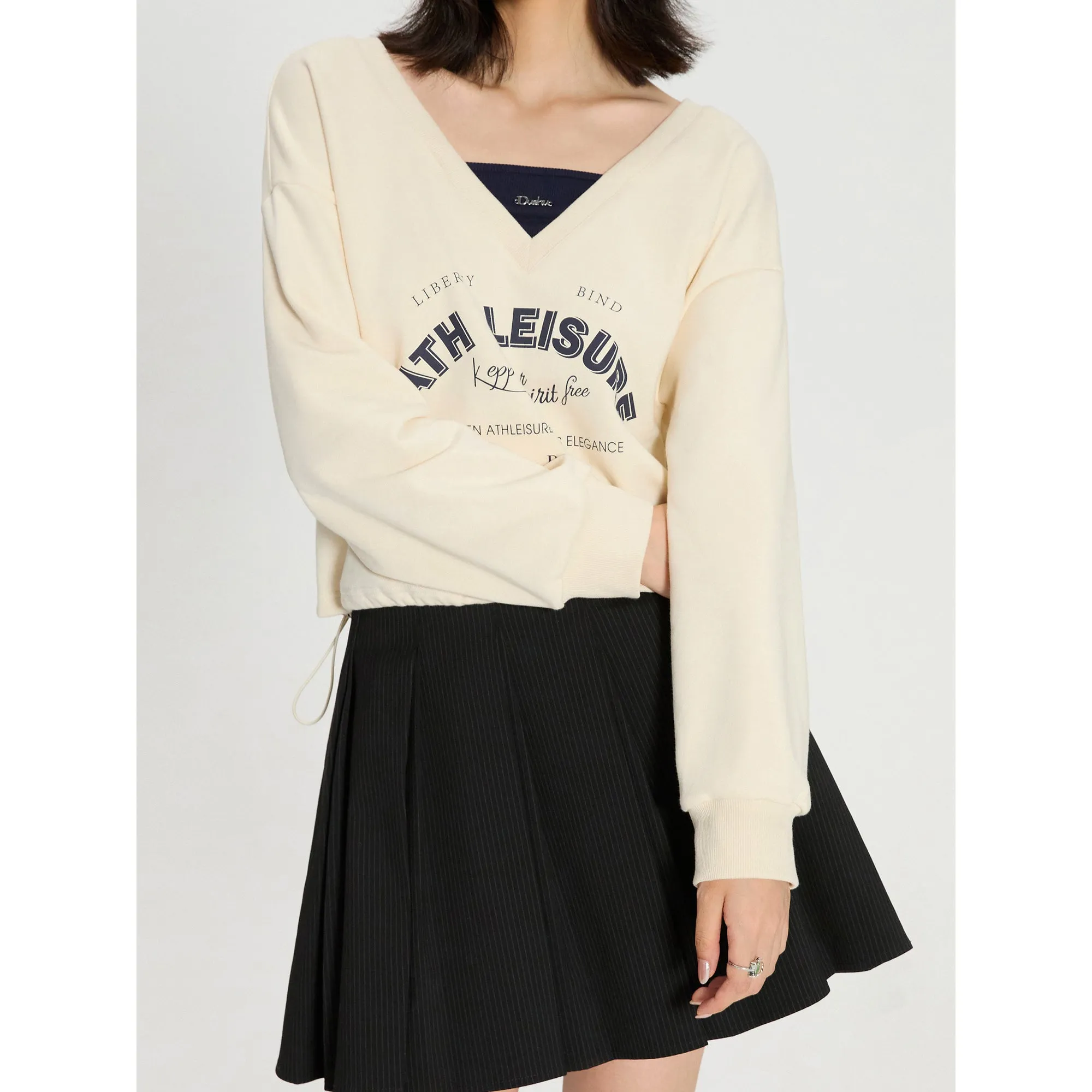 Women’s V-Neck Patchwork Casual Sweatshirt