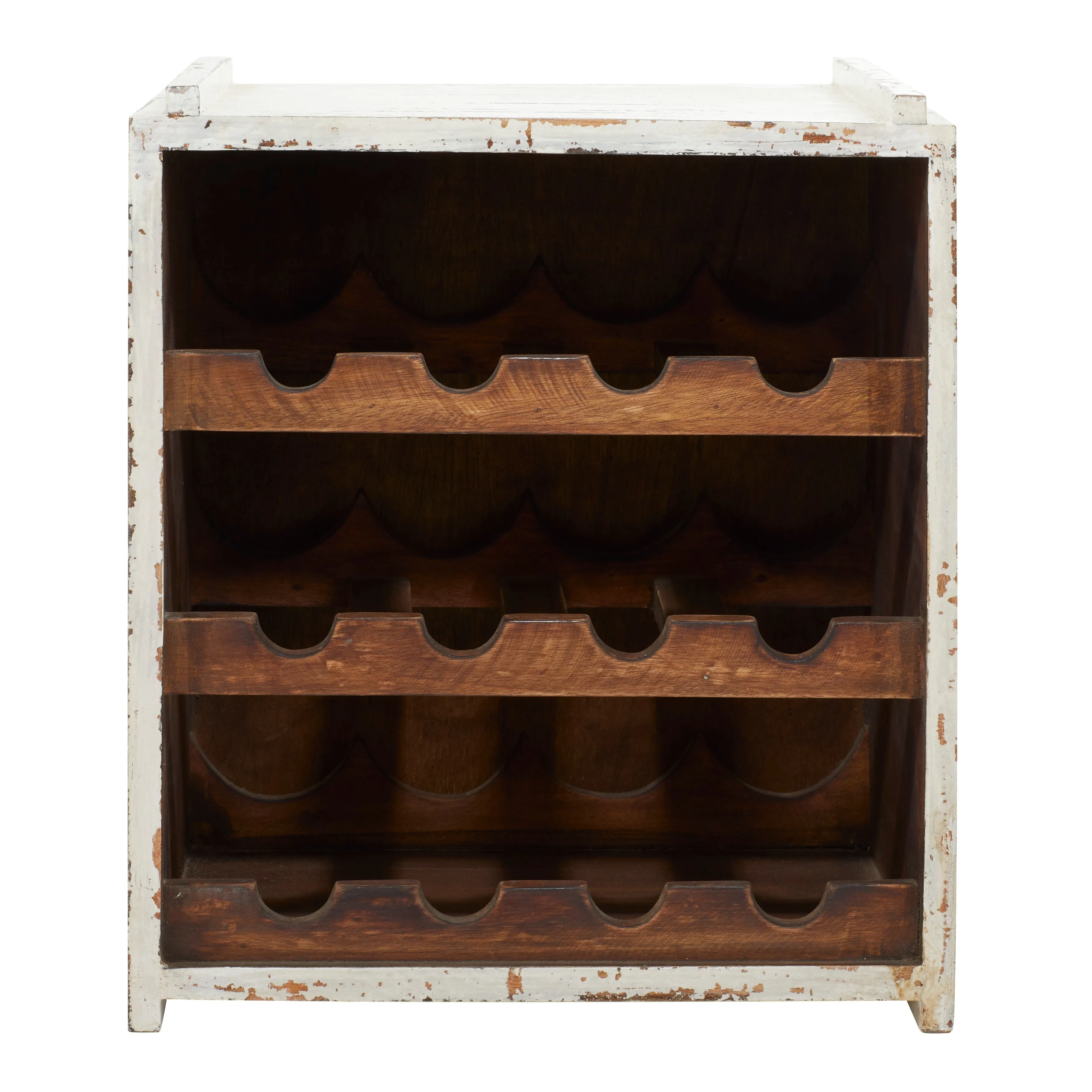 Wood Farmhouse Wine Rack 16 x 14 x 13 - 14 x 13 x 16 - White