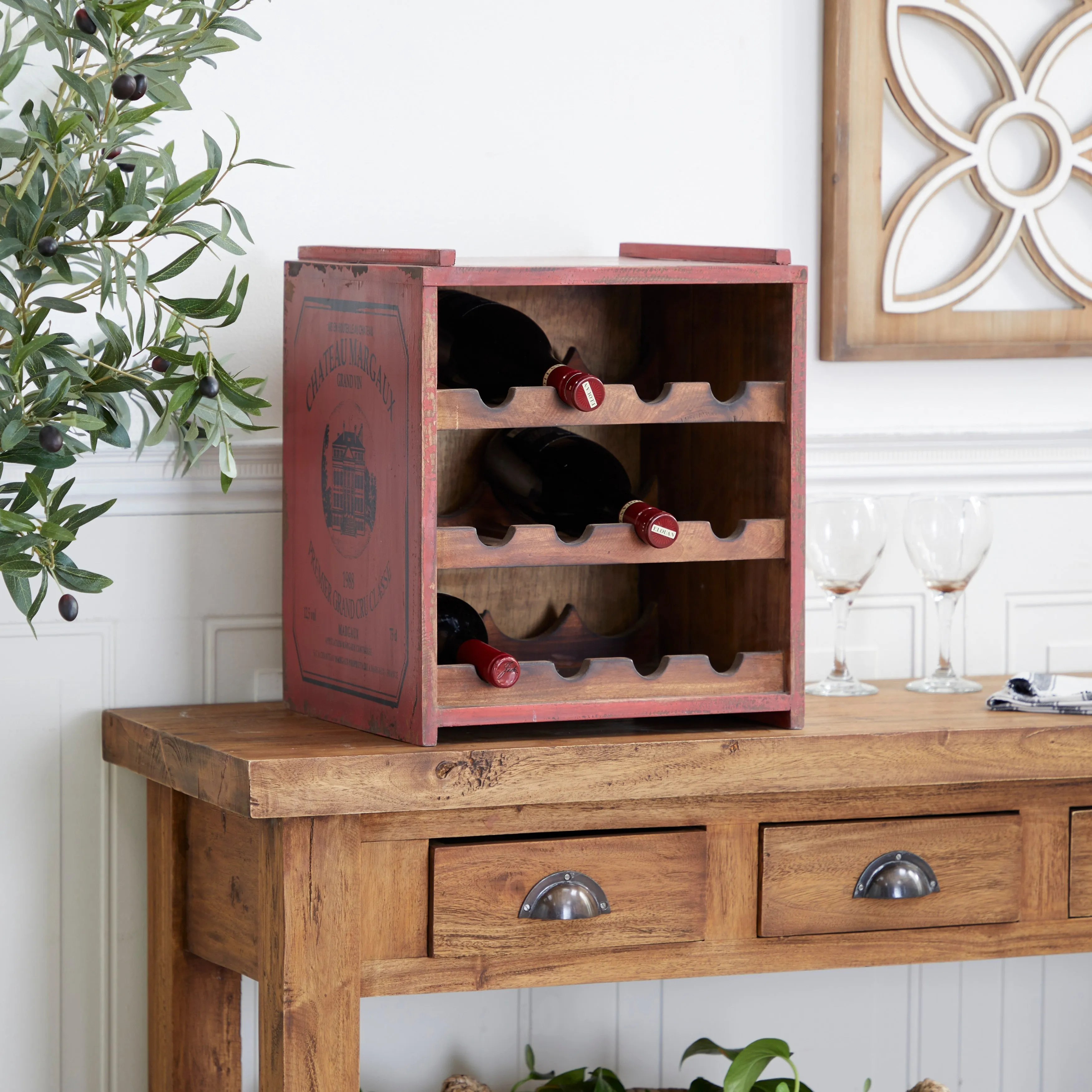 Wood Farmhouse Wine Rack 16 x 14 x 13 - 14 x 13 x 16 - White