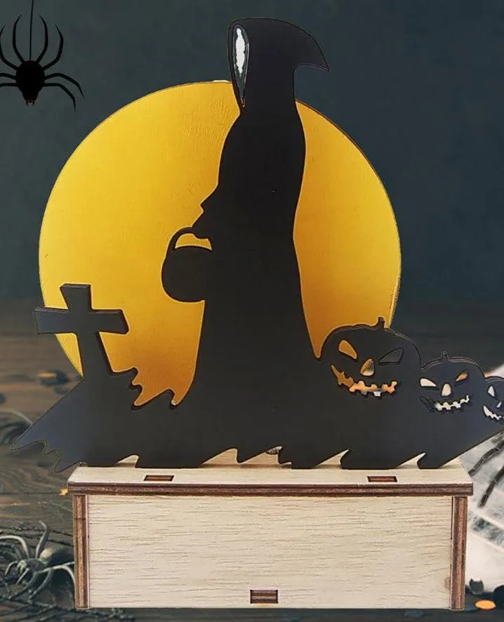 Wooden  Grim Reaper Lighted Table Decoration