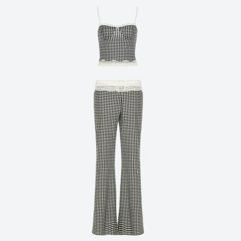 Y2K Gingham Top & Pants Two Piece Set