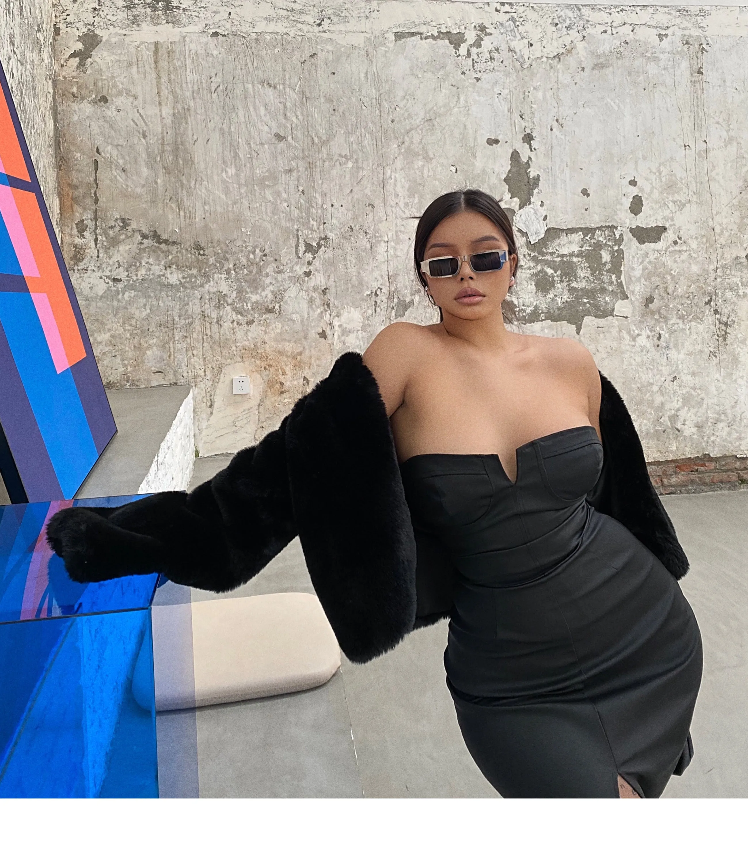 Yielle SYNEZ Faux Leather Long Front Slit Dress