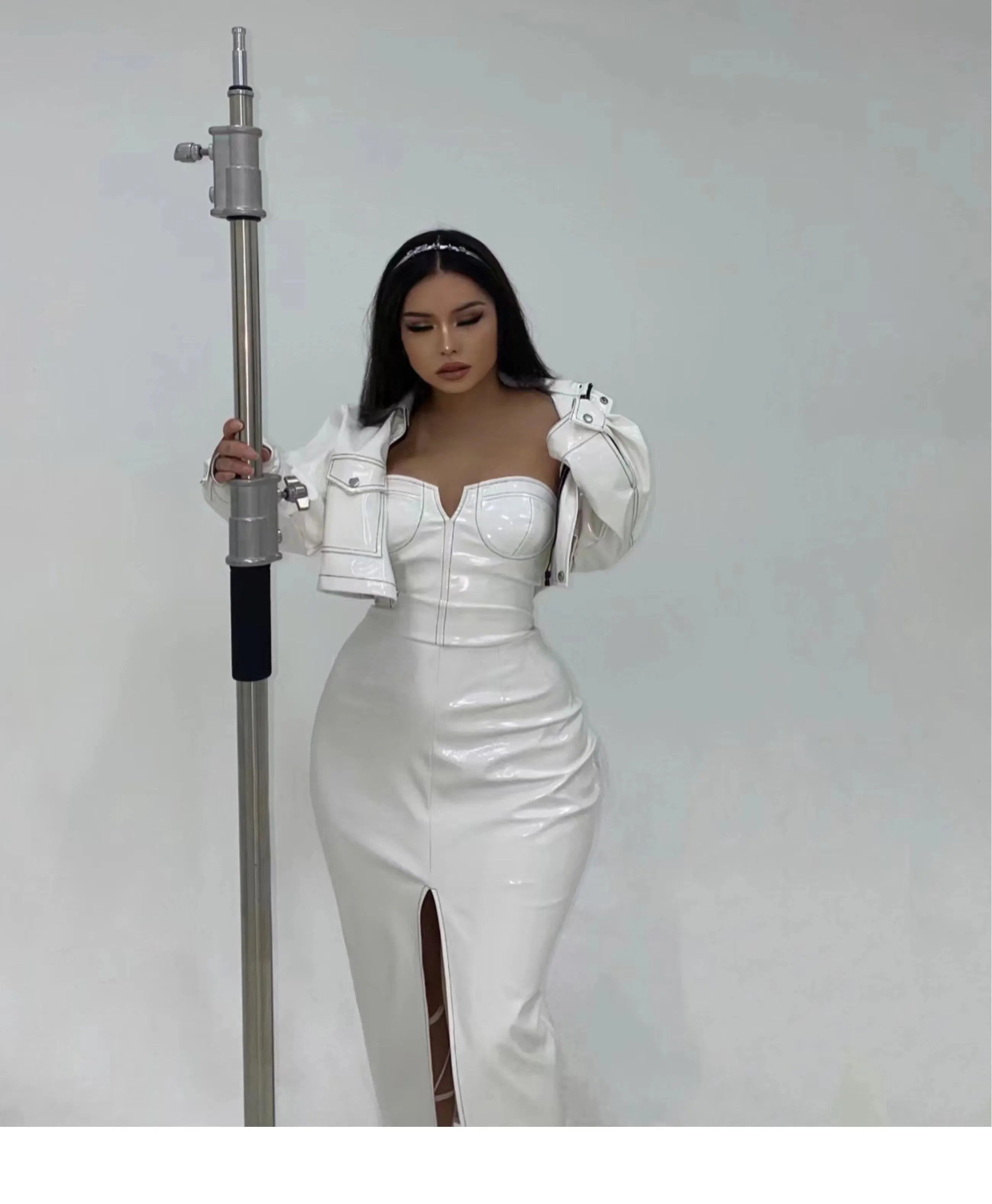 Yielle SYNEZ Faux Leather Long Front Slit Dress
