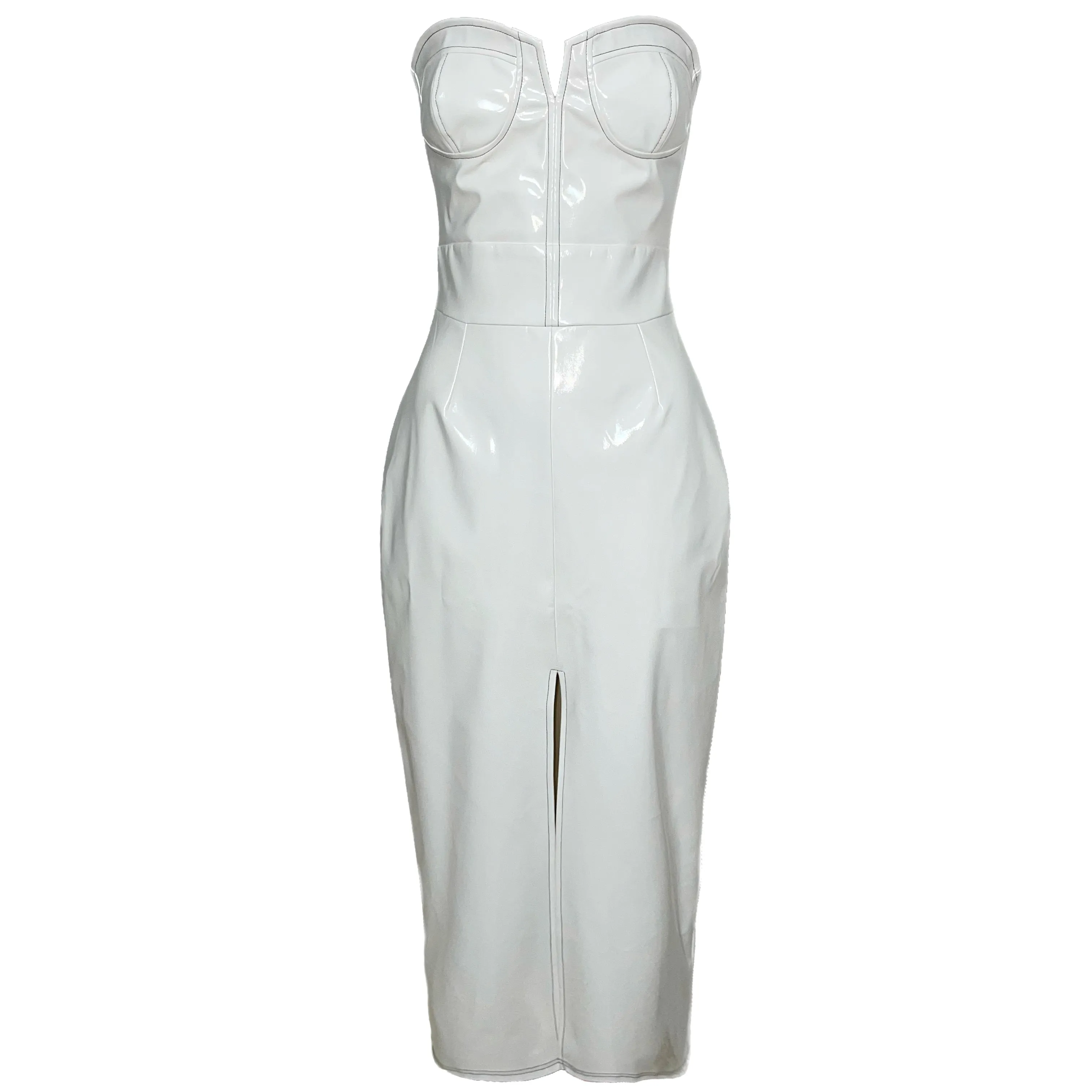 Yielle SYNEZ Faux Leather Long Front Slit Dress