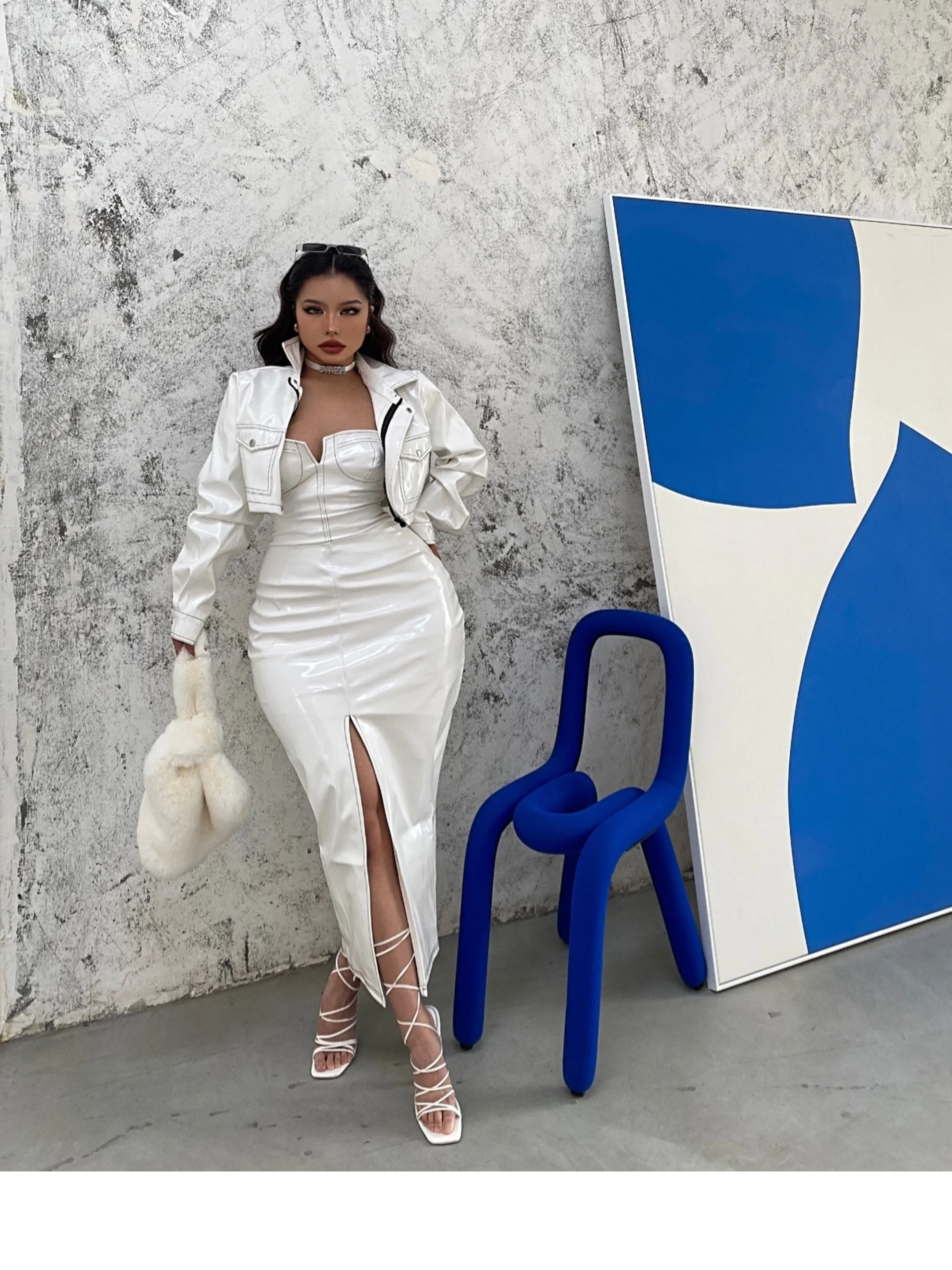 Yielle SYNEZ Faux Leather Long Front Slit Dress