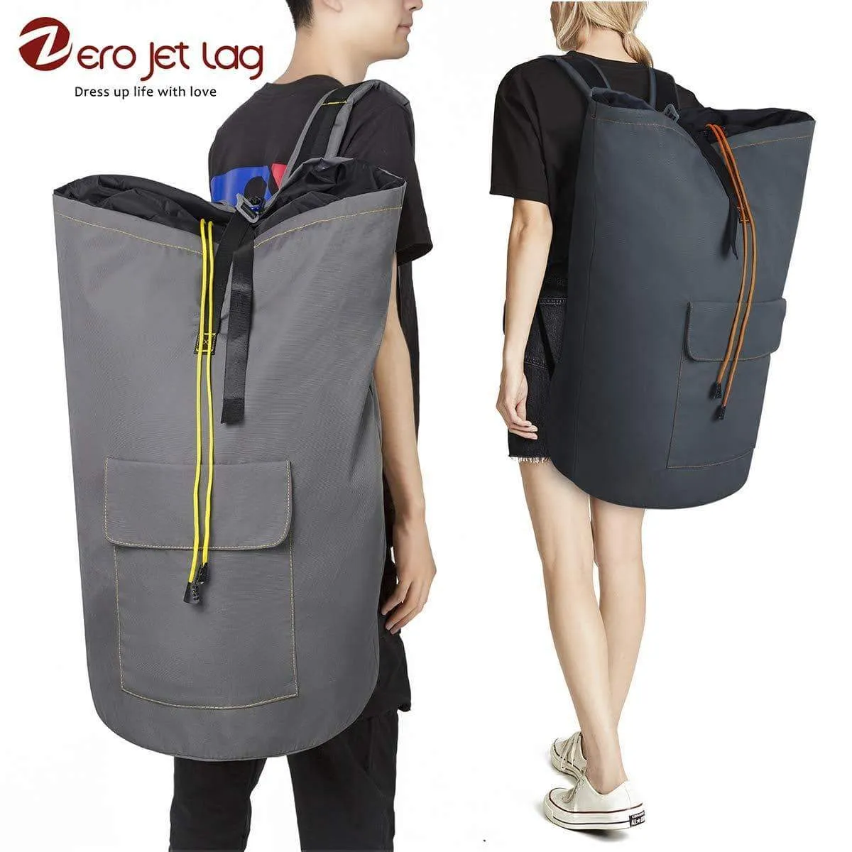 ZERO JET LAG 70 L Extra Large Laundry Bag Heavy Duty Backpack with Straps Pockets Hanging Laundry Hamper College Essentials Storage Basket Storage Bag Dorm Home(Dark Grey,XL)