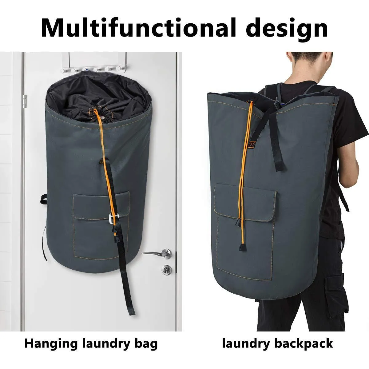 ZERO JET LAG 70 L Extra Large Laundry Bag Heavy Duty Backpack with Straps Pockets Hanging Laundry Hamper College Essentials Storage Basket Storage Bag Dorm Home(Dark Grey,XL)