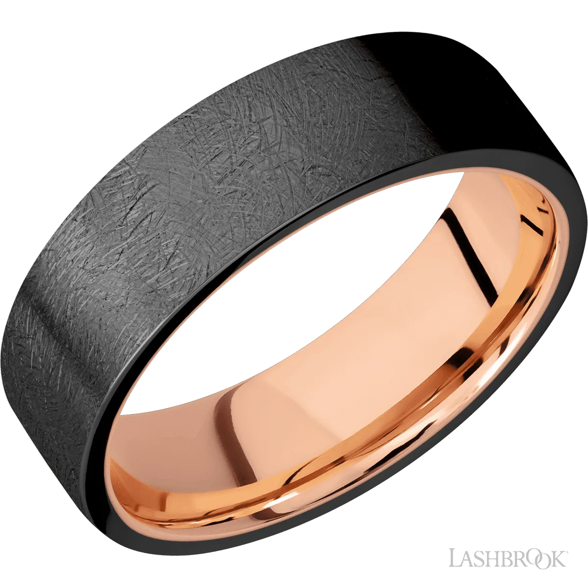 Zirconium band featuring 14k Rose Gold sleeve